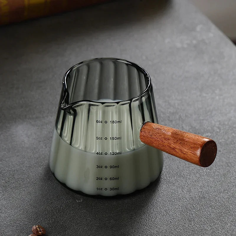 Espresso Measuring Cup with Wood Handle Vertical Grain Glass Coffee