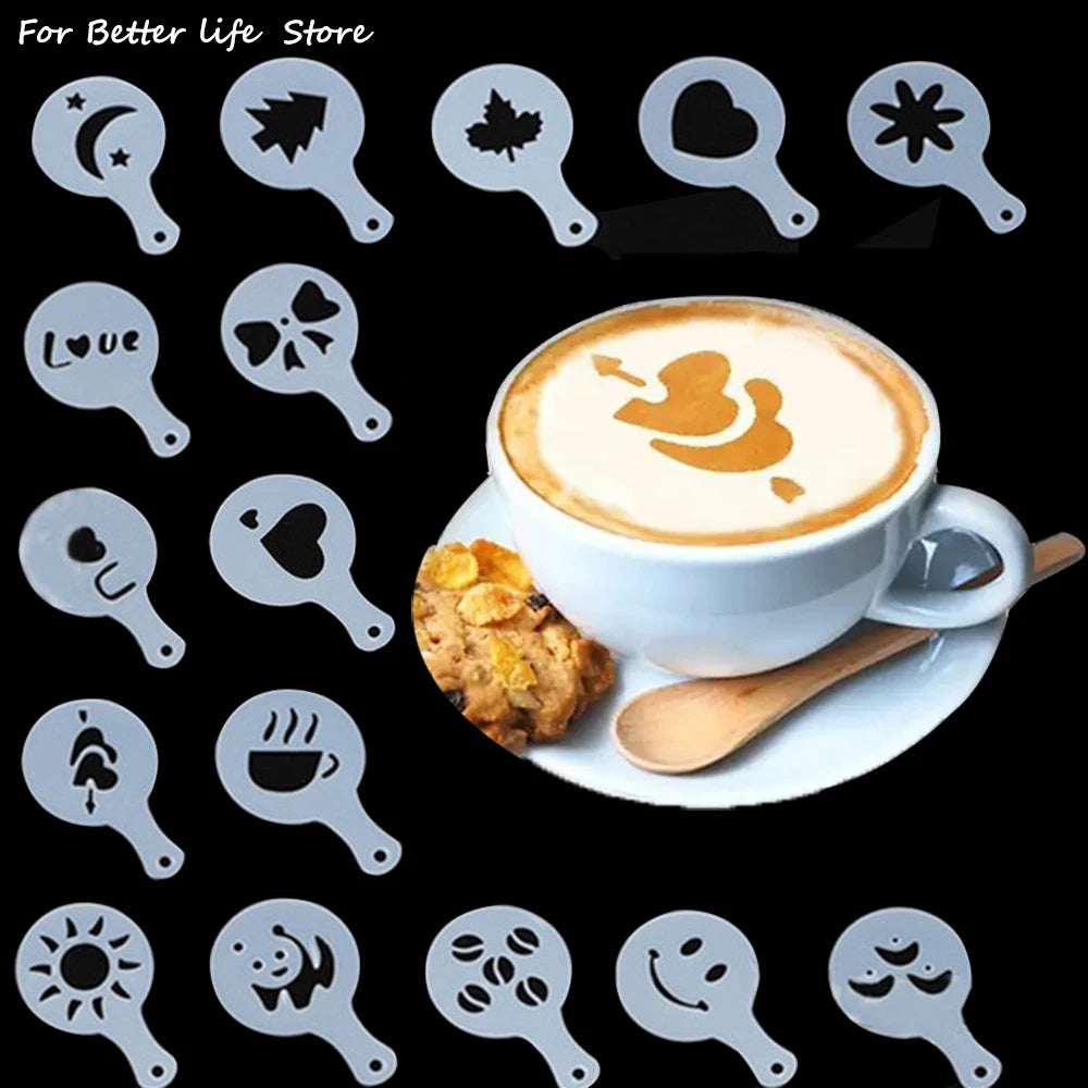 16PCS Coffee Stencils Fancy Coffee Printing Model Milk Cake Stencils