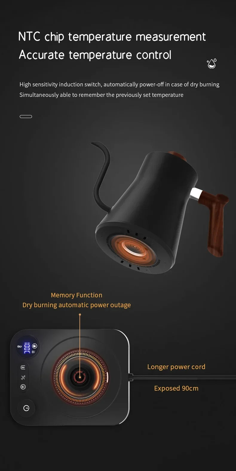 Electric Gooseneck Kettle Hand Brew Coffee Pot Smart Teapot Heating Kettle