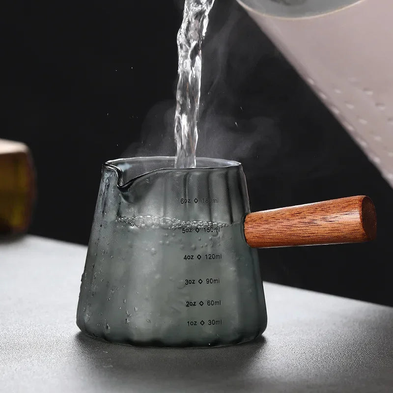 Espresso Measuring Cup with Wood Handle Vertical Grain Glass Coffee