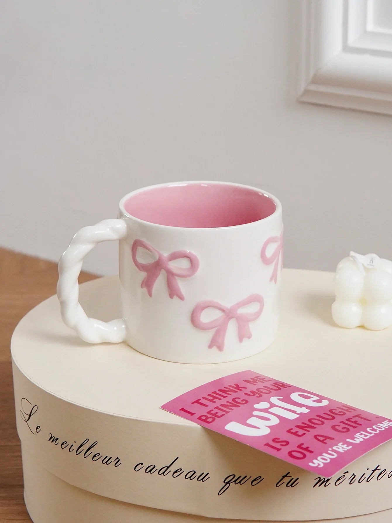 Pink Ceramic Mug with Bowknot, Suitable for Home Decor Drinkware, Drinking Cup