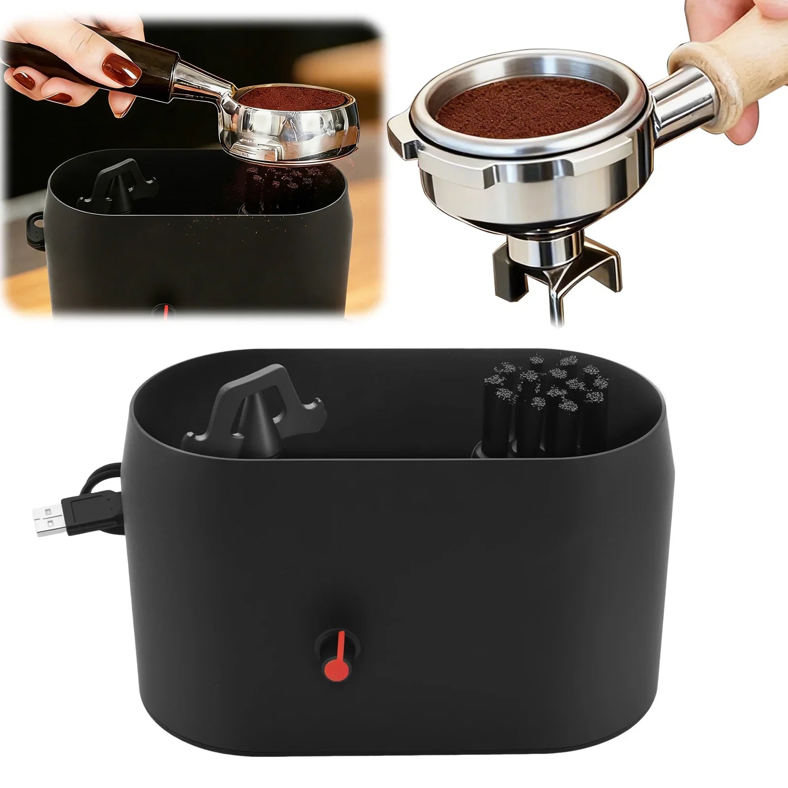 Automatic Knock Box Cleaner Coffee Portafilter Cleaning Kit USB Anti Spill