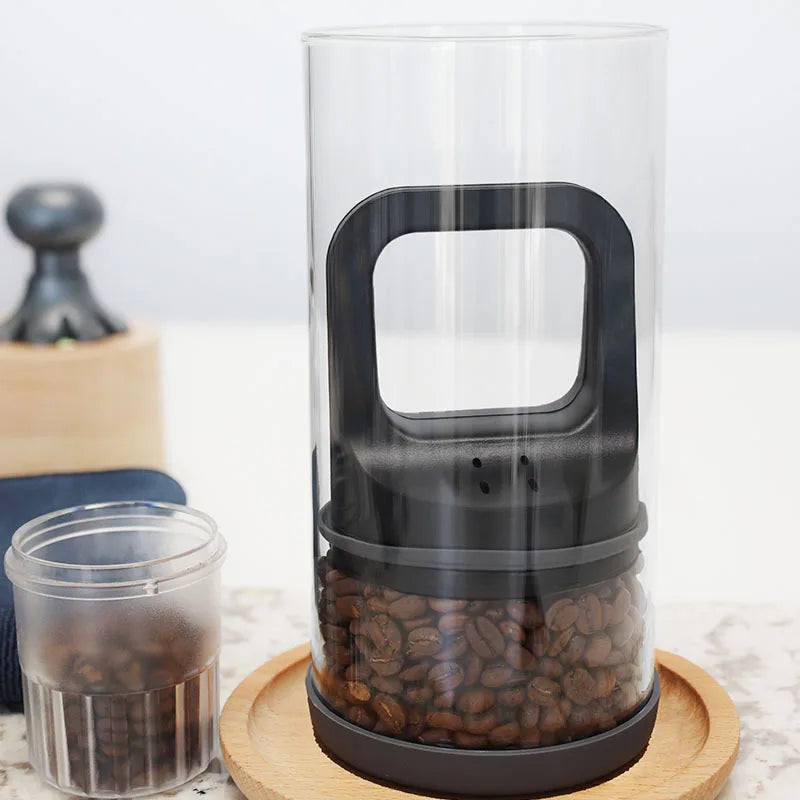 Coffee Beans Storage Vacuum Jar Kitchen Food Clear Glass Container Tea Cans