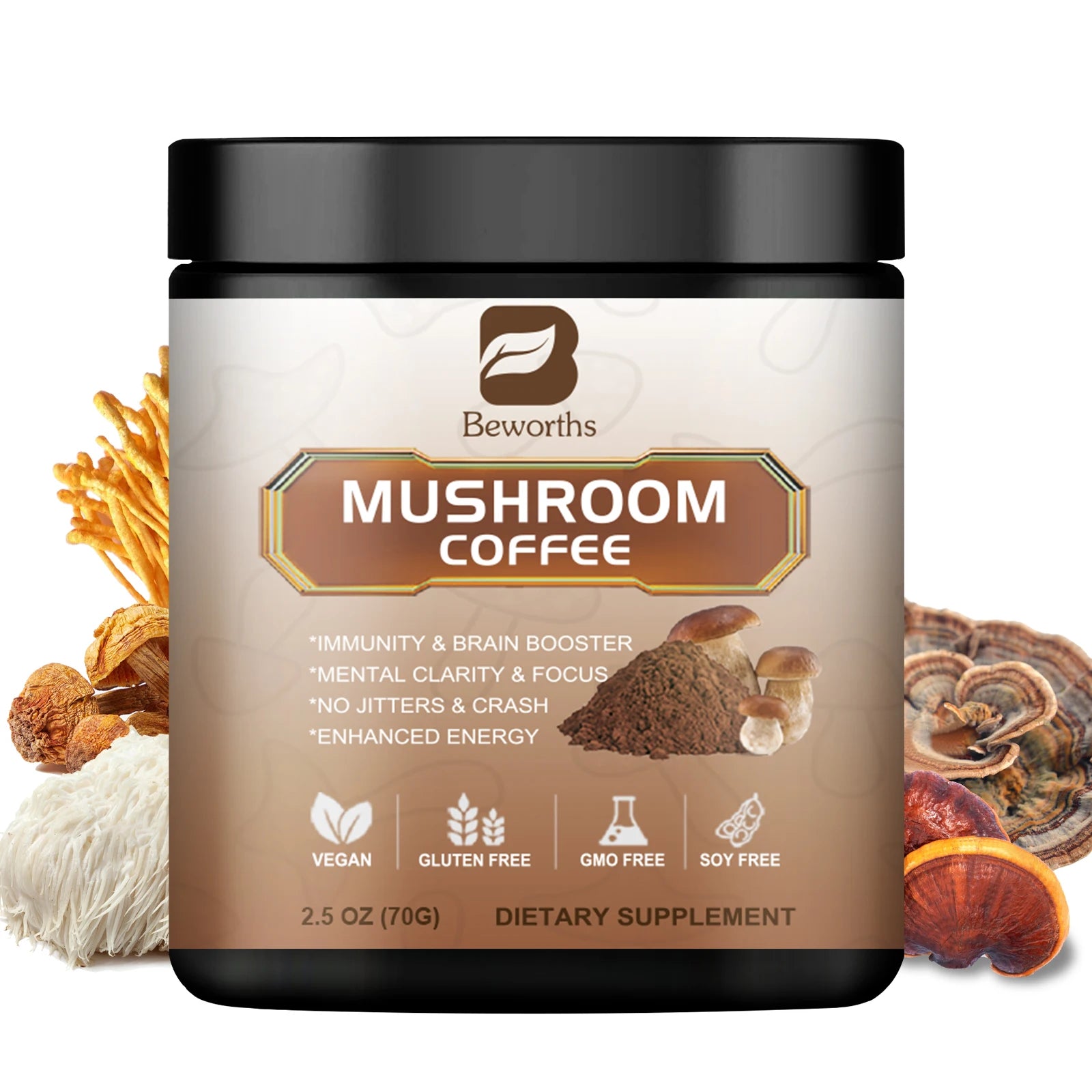 Mushroom Coffee 10 Mushroom Extract - Lion's Mane, Maitake for energy support
