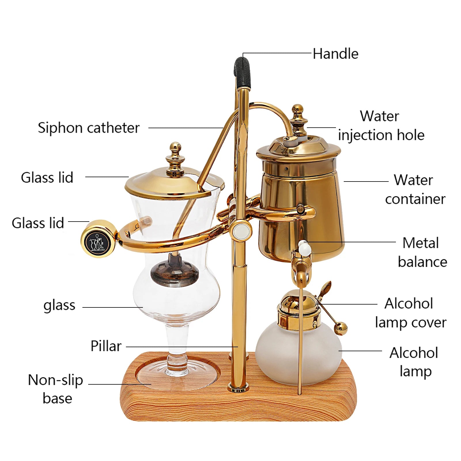 Golden Coffee Maker Siphon Pot Set with Integrated Filter Tea Coffee Brewer