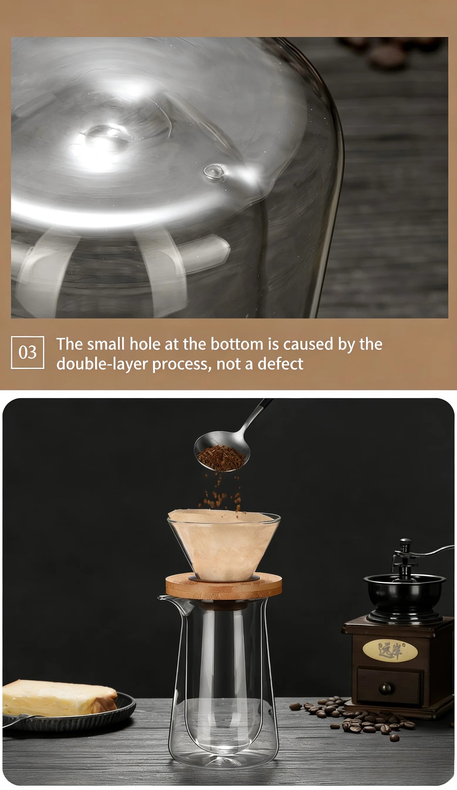 Double Wall Glass Coffee Server, 450ml High Borosilicate Pour Over Coffee Carafe