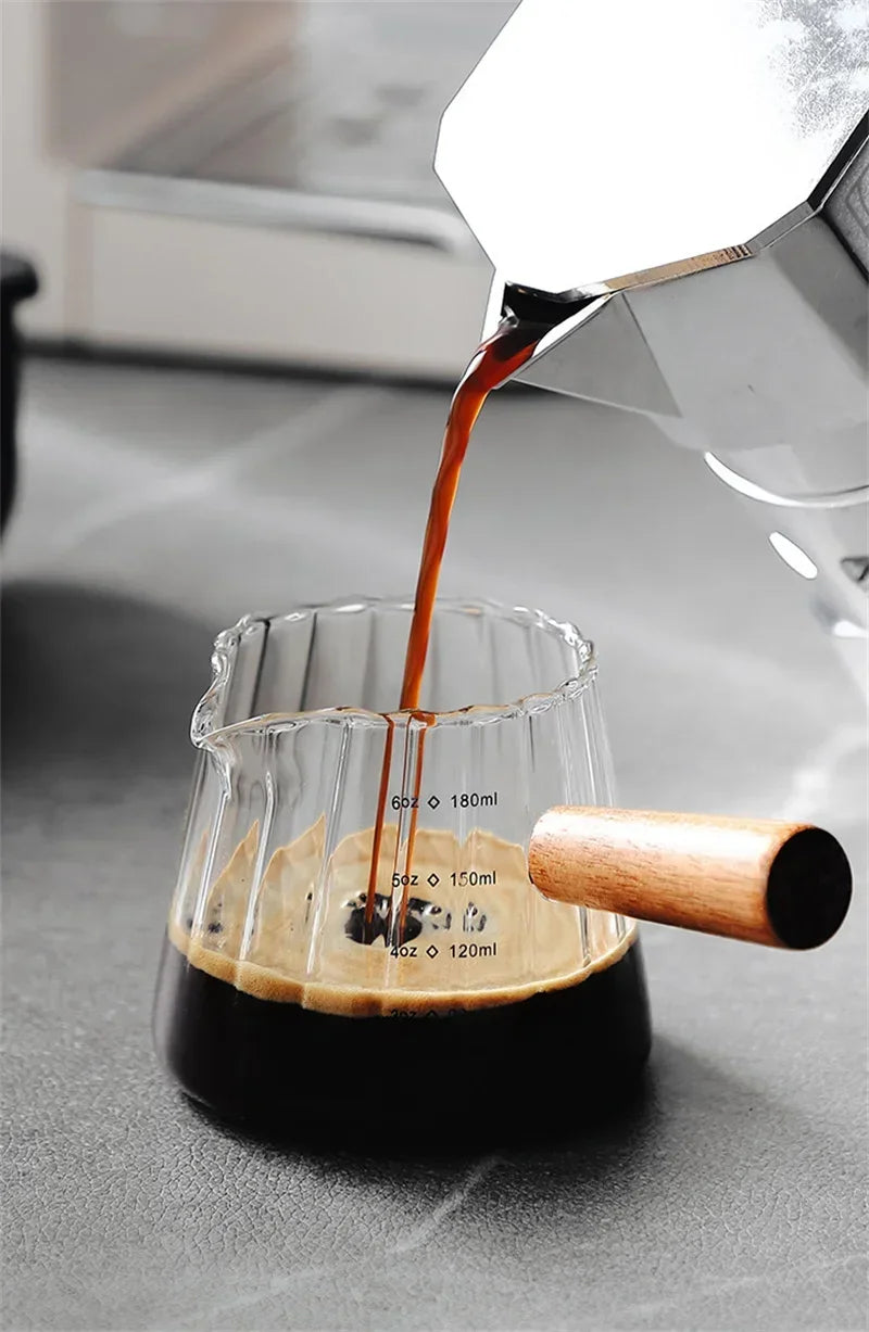 Espresso Measuring Cup with Wood Handle Vertical Grain Glass Coffee