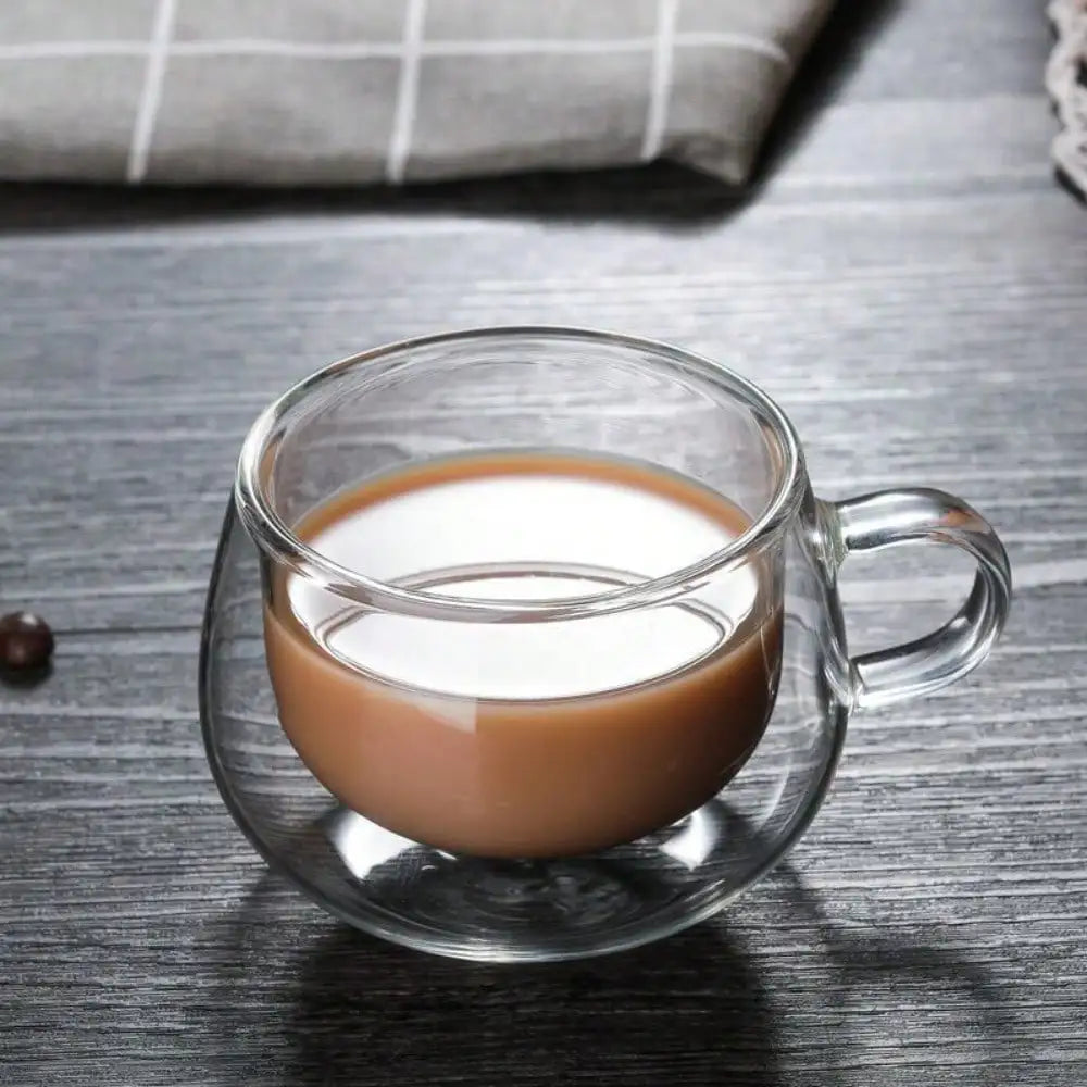 1PC Double Walled Glass Cups Handles Transparent Espresso Coffee Cups