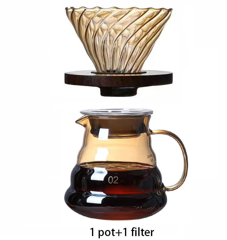 Durable Glass Brewed Coffee Pot Brown Filtering Cup Glass Percolator Funnel