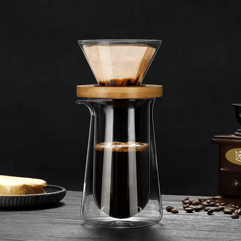 Double Wall Glass Coffee Server, 450ml High Borosilicate Pour Over Coffee Carafe