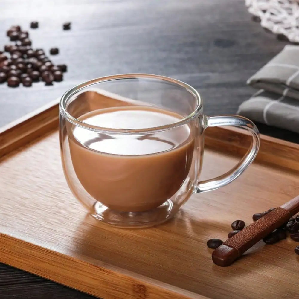 1PC Double Walled Glass Cups Handles Transparent Espresso Coffee Cups