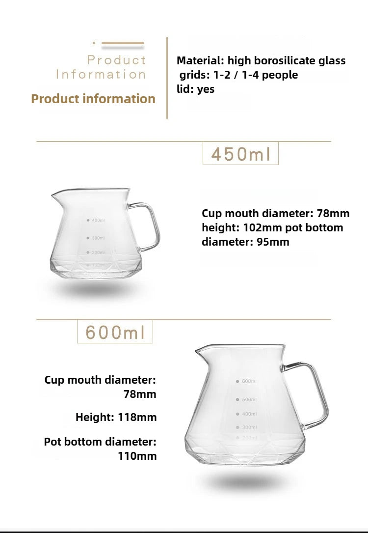 Diamond Espresso Glass Carafe Coffee Pot,drip filter cup, Pour Over Coffee Filter