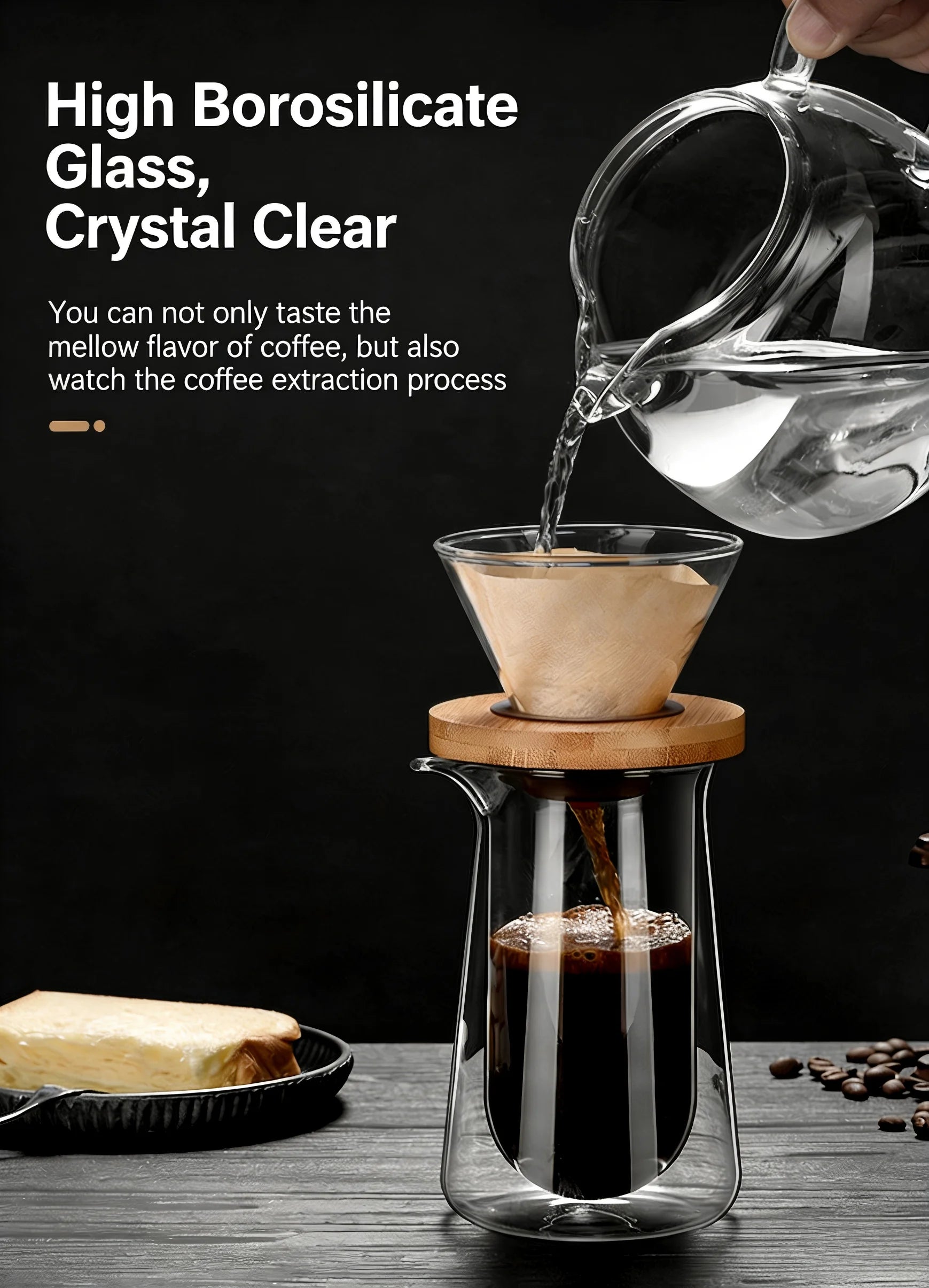 Double Wall Glass Coffee Server, 450ml High Borosilicate Pour Over Coffee Carafe