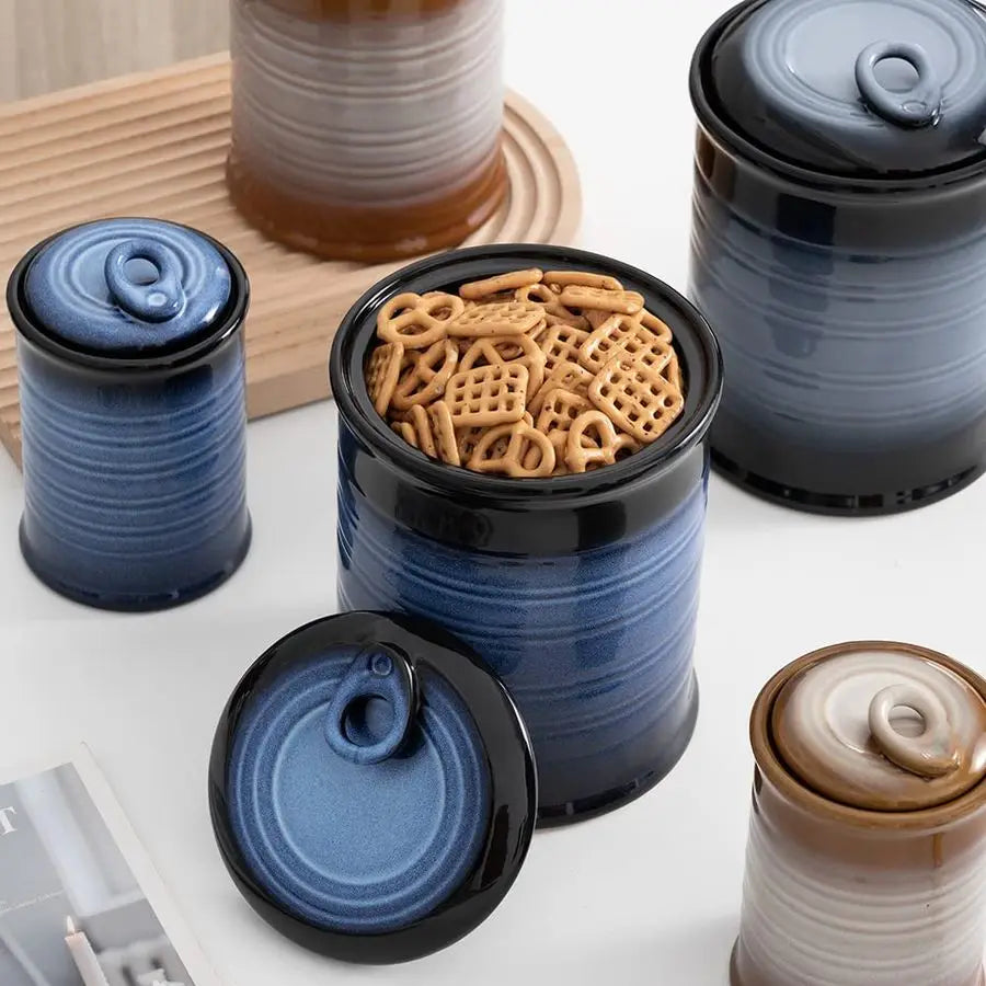 Food Storage Jar Sets Ceramic Container with Air Tight Lid for Flour Sugar Rice