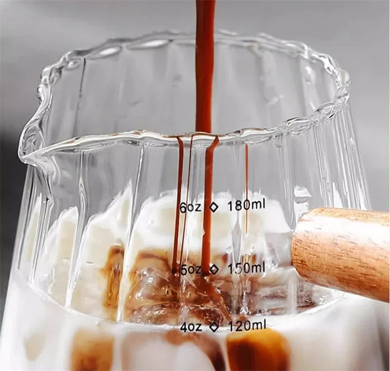 Espresso Measuring Cup with Wood Handle Vertical Grain Glass Coffee