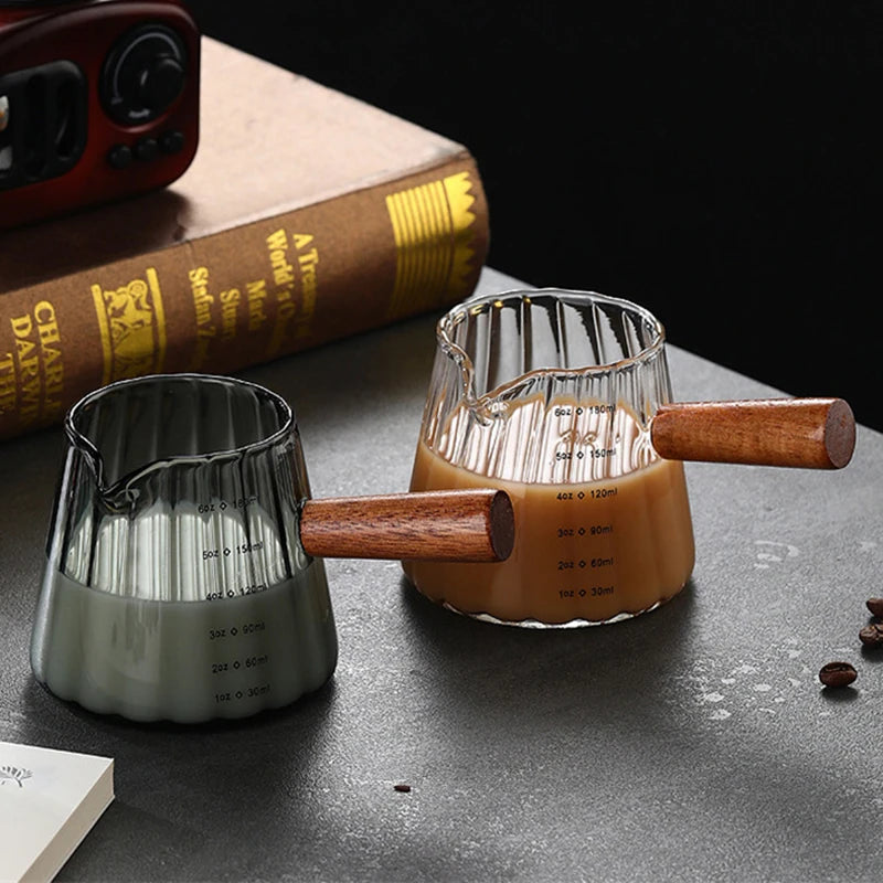 Espresso Measuring Cup with Wood Handle Vertical Grain Glass Coffee