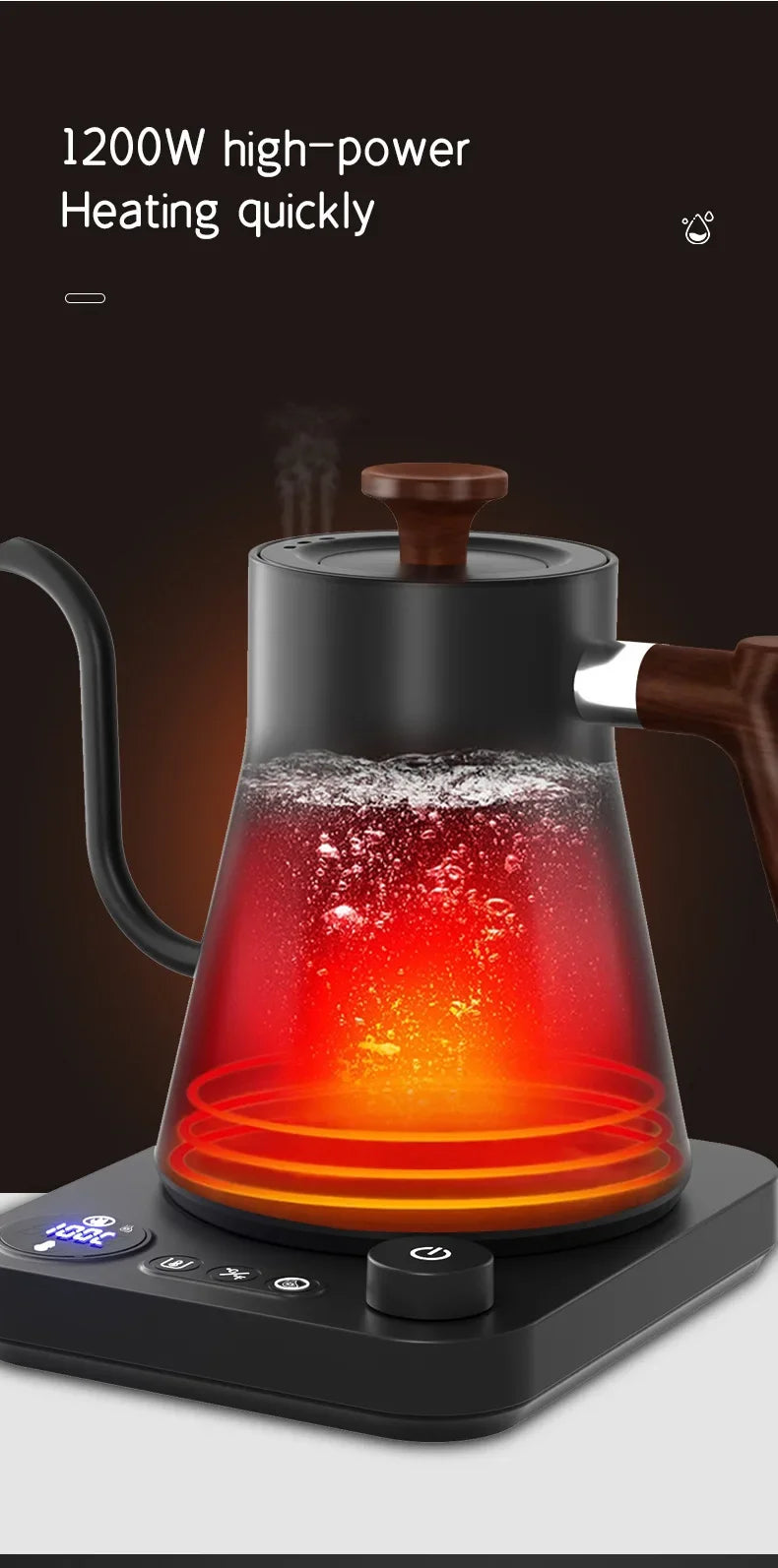 Electric Gooseneck Kettle Hand Brew Coffee Pot Smart Teapot Heating Kettle