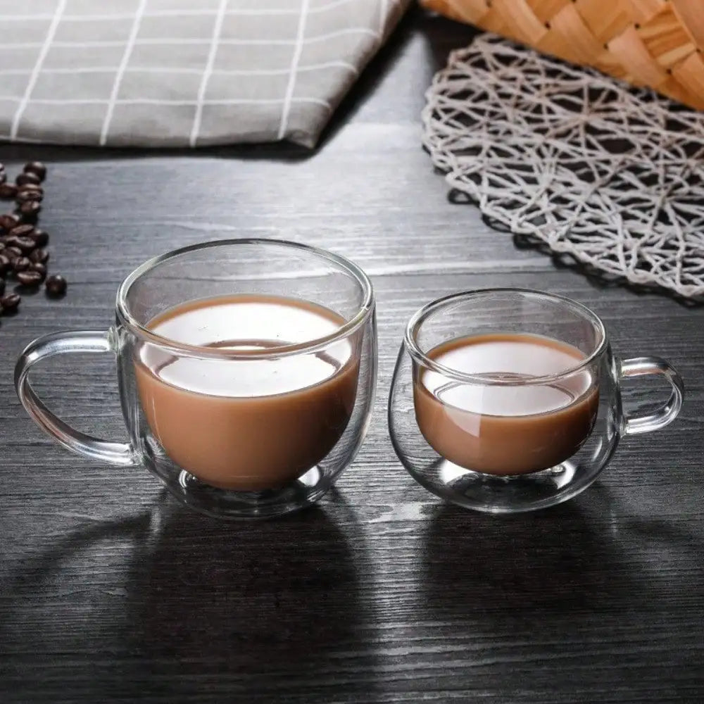 1PC Double Walled Glass Cups Handles Transparent Espresso Coffee Cups