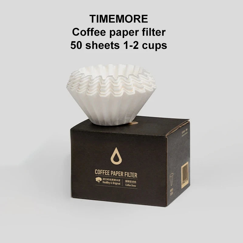 TIMEMORE 1-2Cups Basket Coffee Paper Filter Pour Over Filter Papers 50 Sheets
