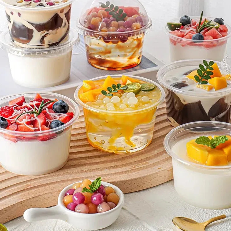 50PCS Disposable Plastic Cups Transparent Dessert Cups Bowls  Container