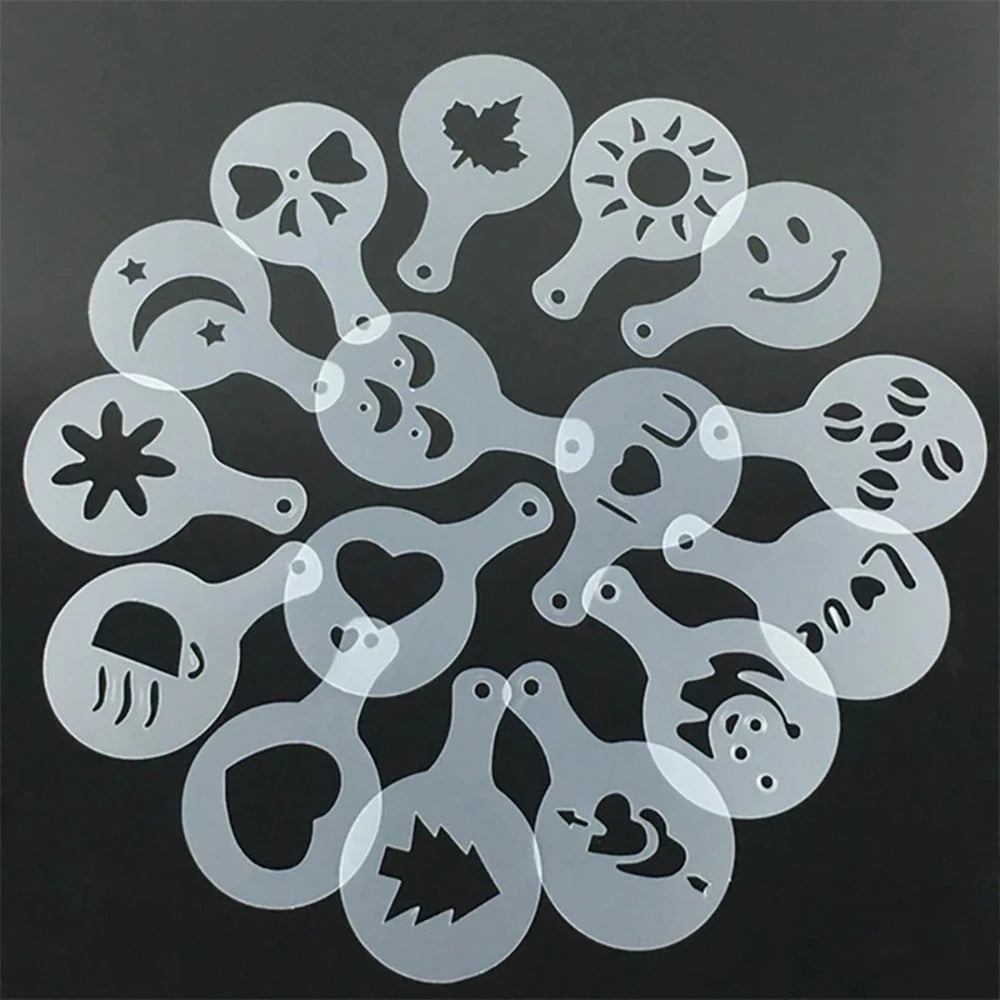 16PCS Coffee Stencils Fancy Coffee Printing Model Milk Cake Stencils