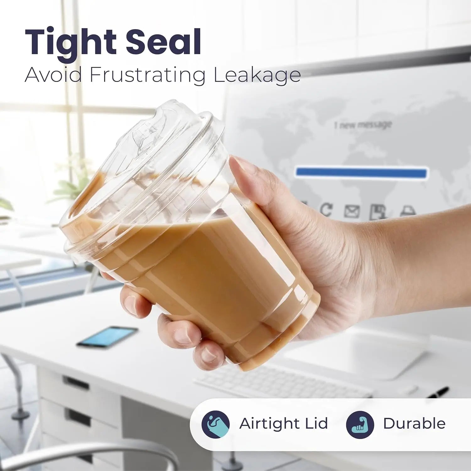 Clear Plastic Cup with Lids 50 Set Disposable Cups for Iced Coffee