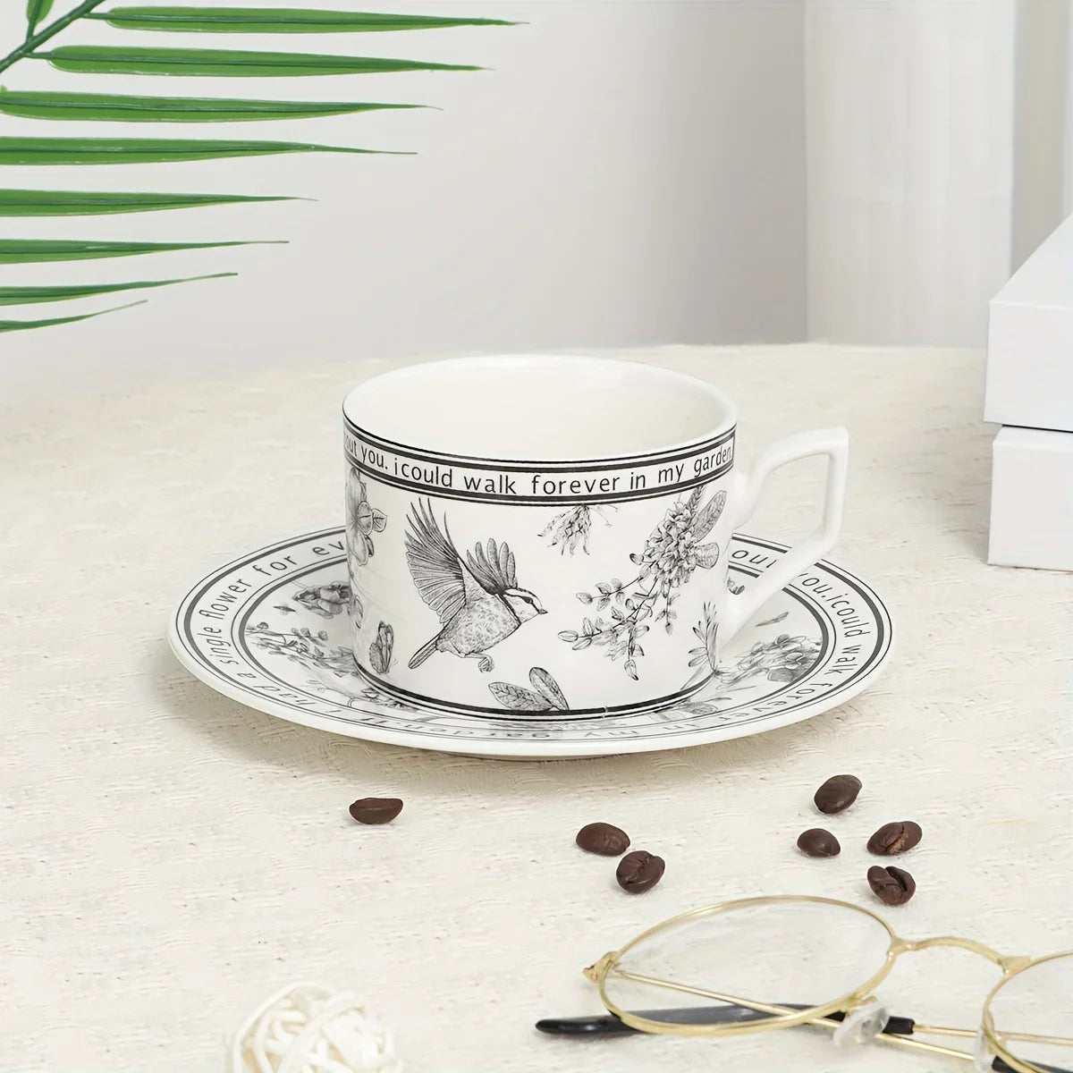 1 set Tea Cups and Saucers, Cappuccino Cups, Coffee Cups, White Tea Cup Set