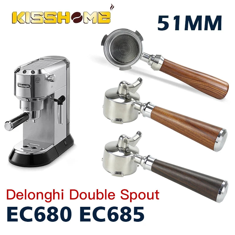 51mm Coffee Portafilter Double Spout Delonghi EC680 EC685 Espresso Machine