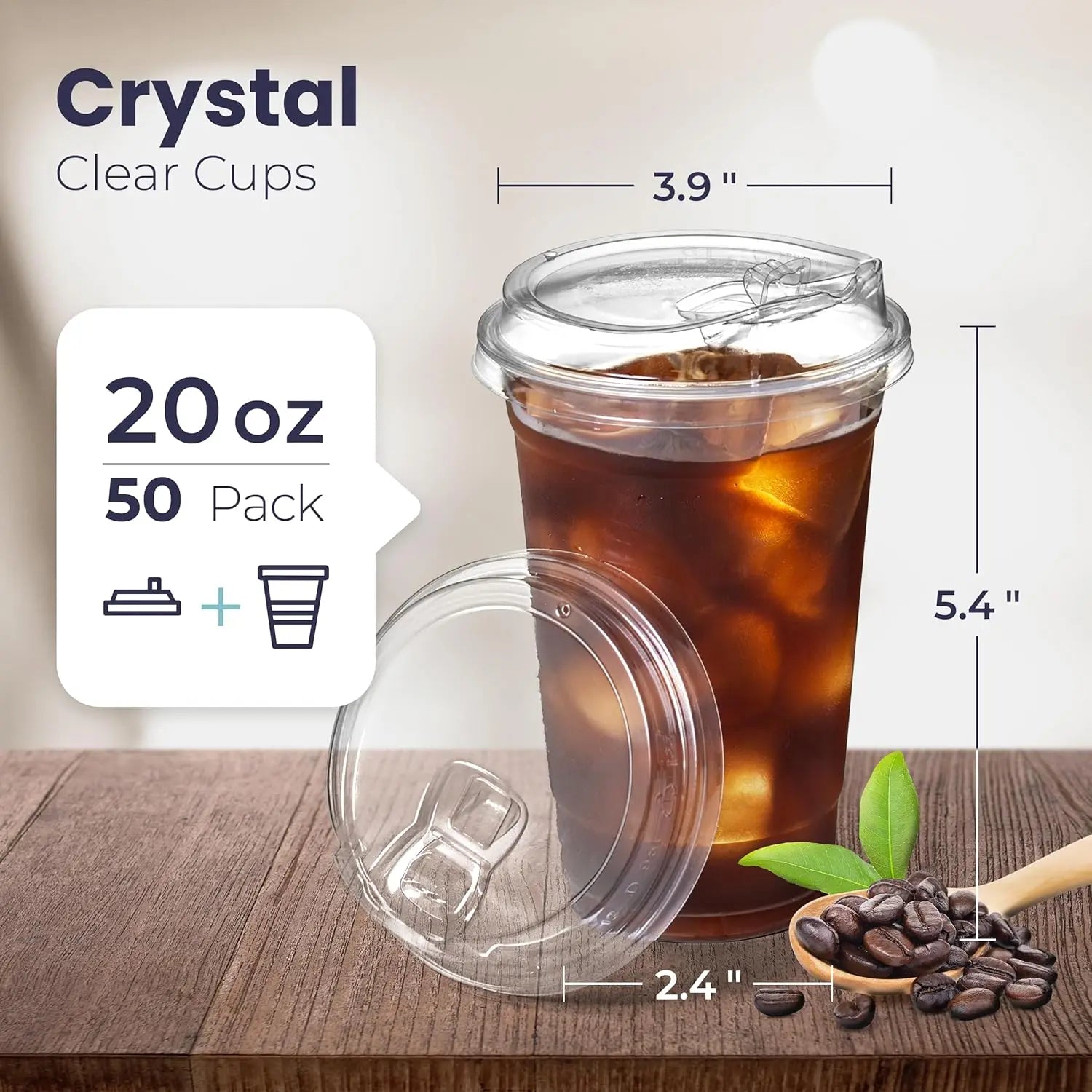 Clear Plastic Cup with Lids 50 Set Disposable Cups for Iced Coffee
