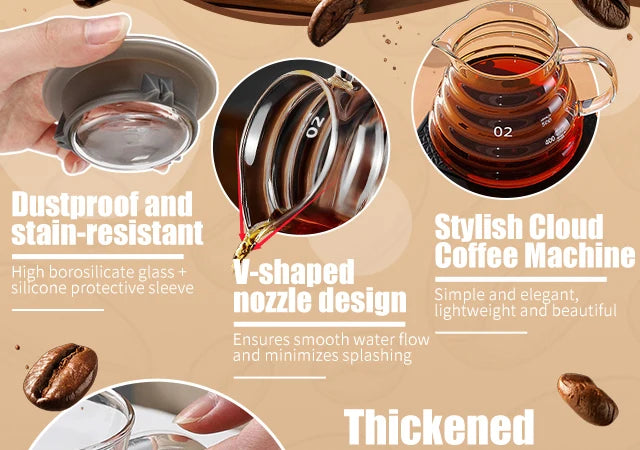 Hand-made Glass Coffee Pot Set with Lids Cloud Shaped Coffee Maker Filter Server
