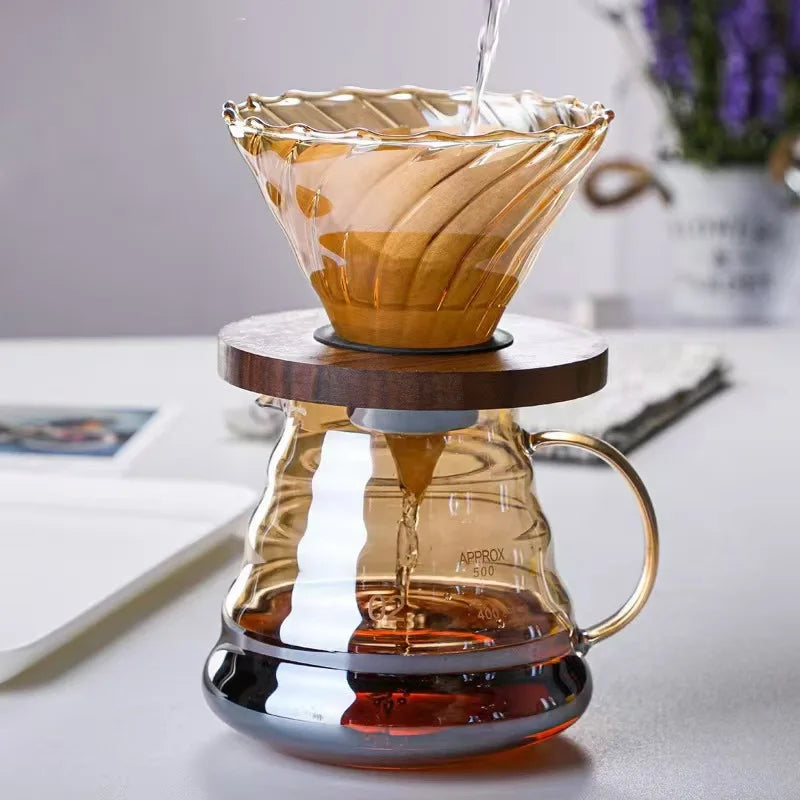 Durable Glass Brewed Coffee Pot Brown Filtering Cup Glass Percolator Funnel