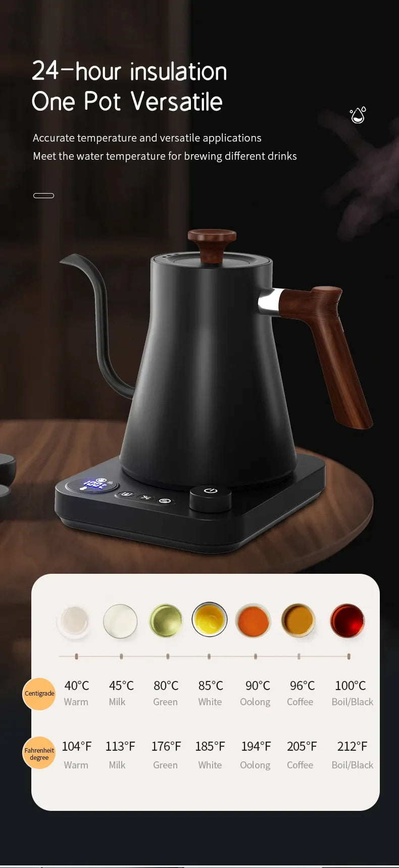 Electric Gooseneck Kettle Hand Brew Coffee Pot Smart Teapot Heating Kettle
