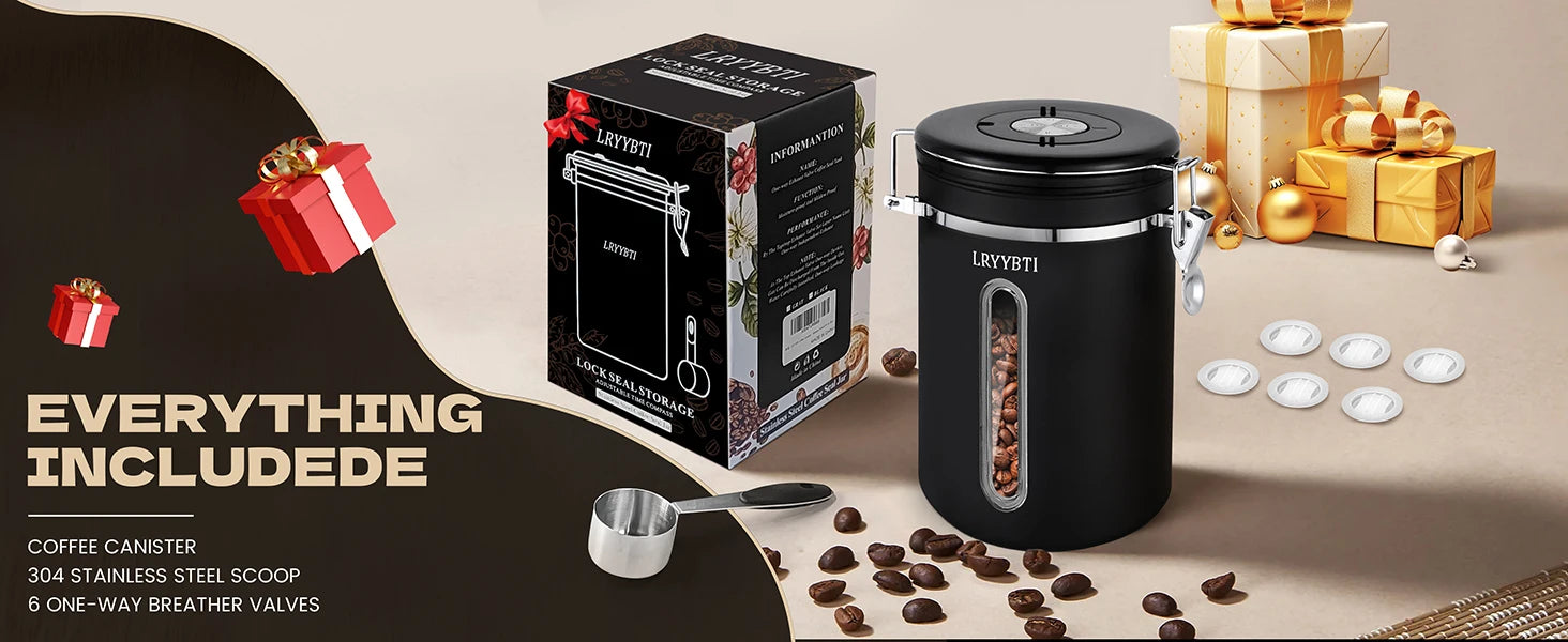 Coffee Canisters with Window Scoop and Airtight Lid Stainless Steel Kitchen Bean