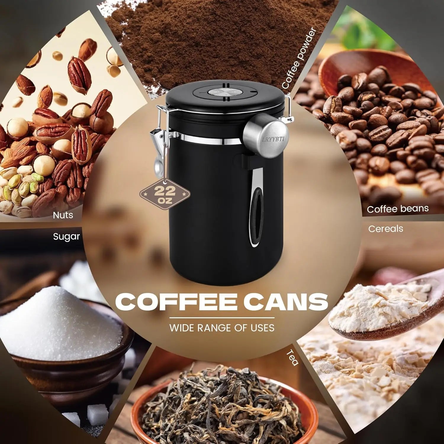 Coffee Canisters with Window Scoop and Airtight Lid Stainless Steel Kitchen Bean