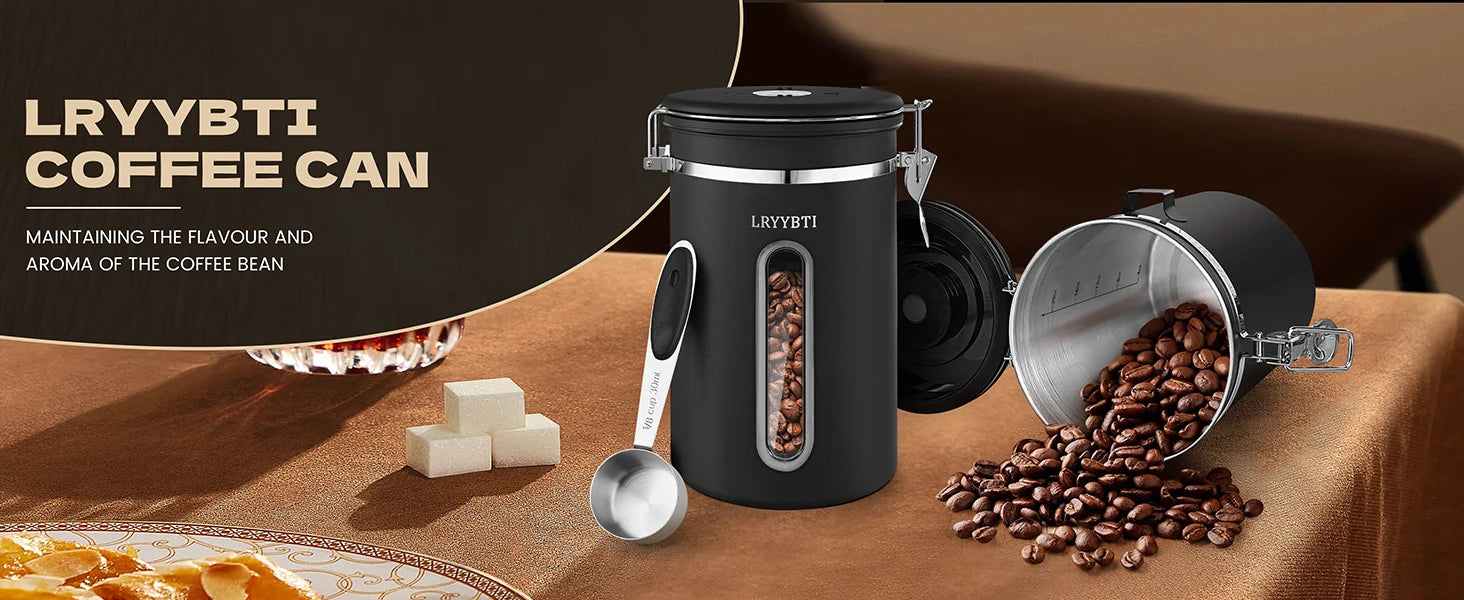 Coffee Canisters with Window Scoop and Airtight Lid Stainless Steel Kitchen Bean