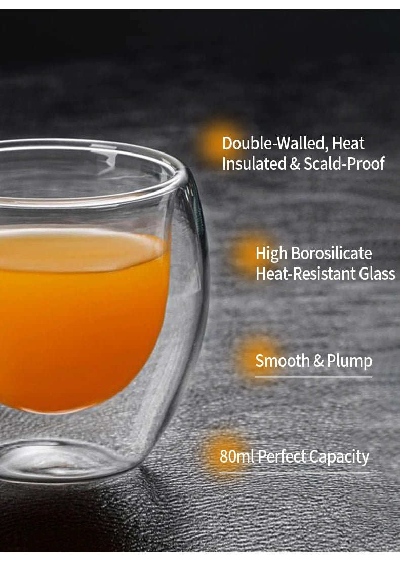 Double Walled Glass Coffee Mugs Insulated Layer Coffee Cups
