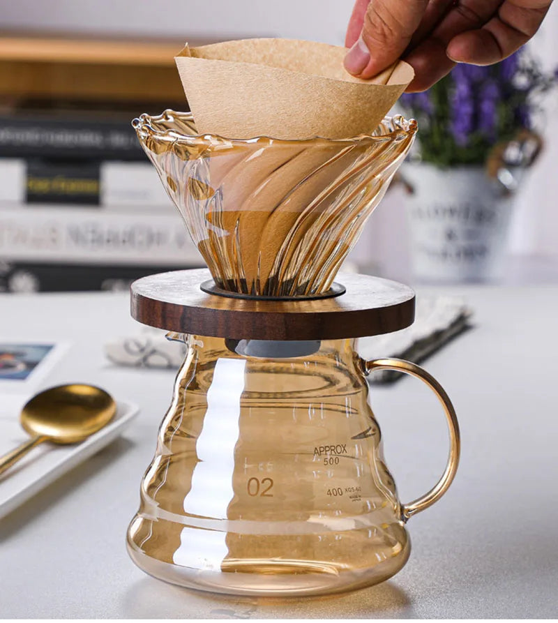 Durable Glass Brewed Coffee Pot Brown Filtering Cup Glass Percolator Funnel