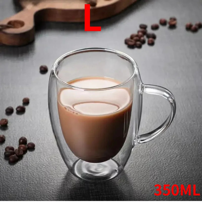 1PC Double Walled Glass Cups Handles Transparent Espresso Coffee Cups