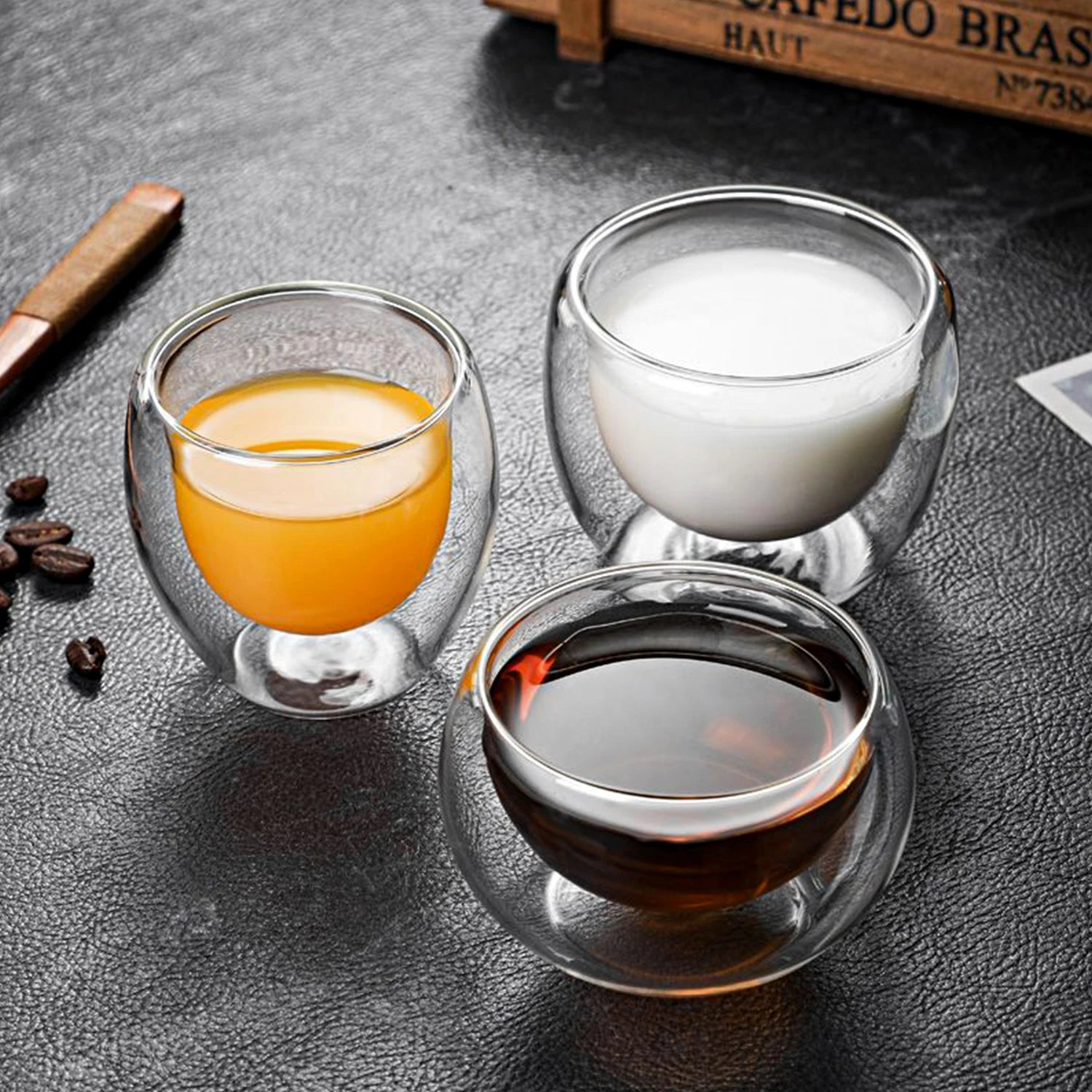 Double Walled Glass Coffee Mugs Insulated Layer Coffee Cups