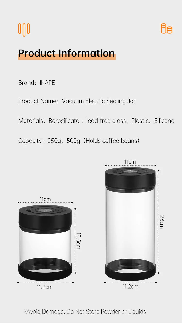 IKAPE Electric Vacuum Bean Canisters With Digital Display Coffee