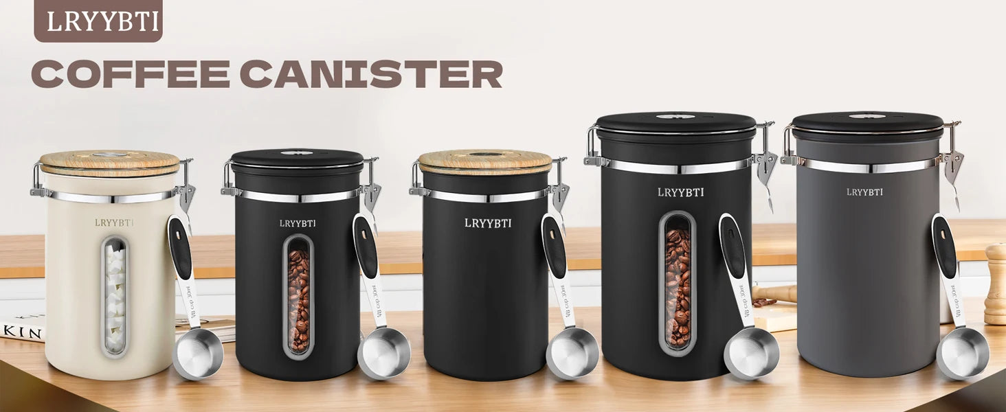 Coffee Canisters with Window Scoop and Airtight Lid Stainless Steel Kitchen Bean