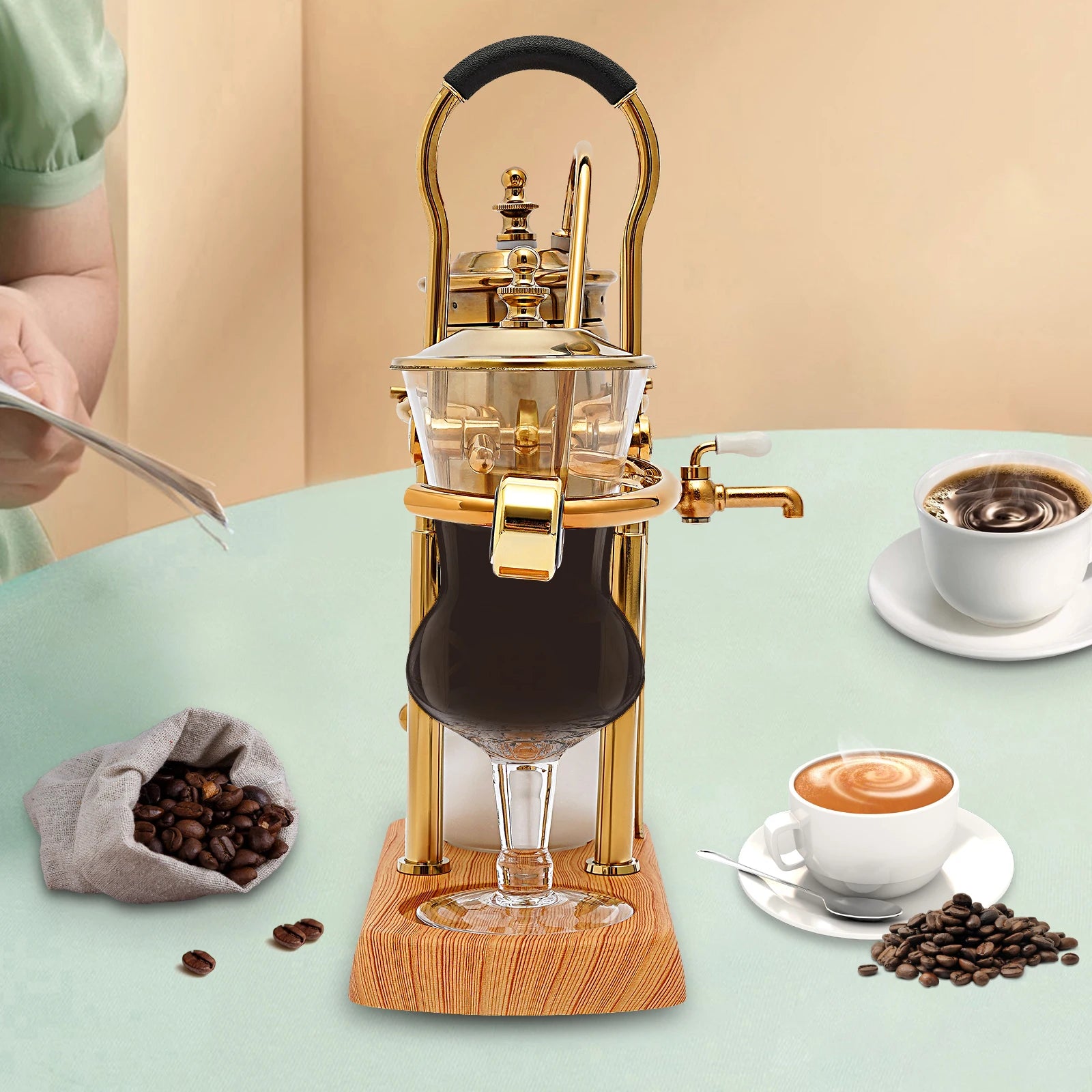 Golden Coffee Maker Siphon Pot Set with Integrated Filter Tea Coffee Brewer