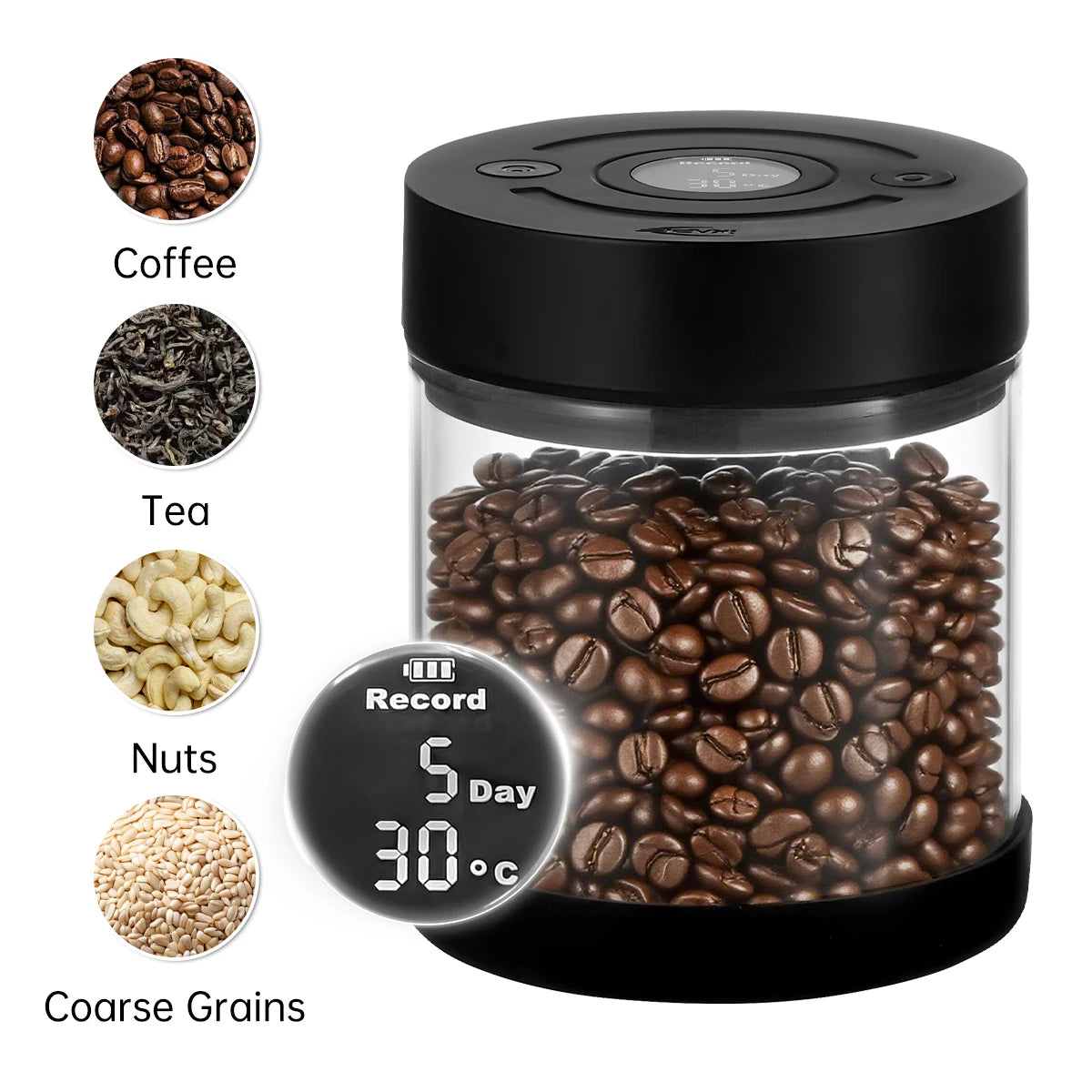 IKAPE Electric Vacuum Bean Canisters With Digital Display Coffee