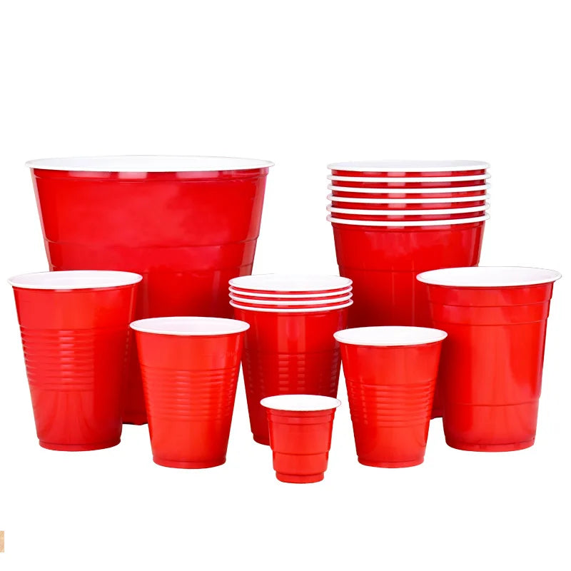 Plastic Party Cups in Red  for Drinks, Soda, Punch, Barbecue, Cola or Water