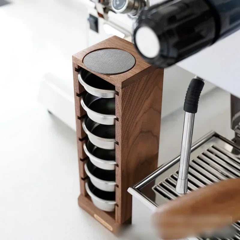JUSTINLAU Coffee Powder Bowl Storage Rack Walnut Wood Rack Barista Tools