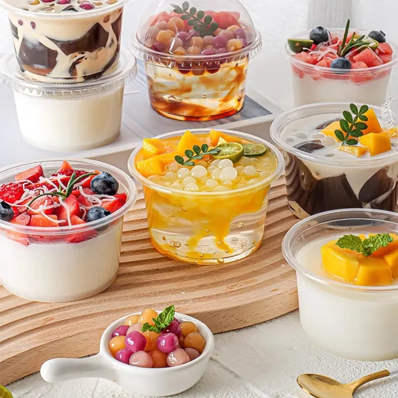 50PCS Disposable Plastic Cups Transparent Dessert Cups Bowls  Container