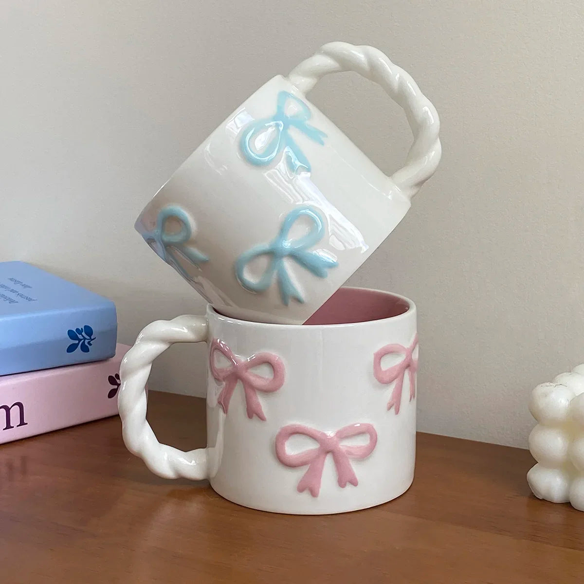 Pink Ceramic Mug with Bowknot, Suitable for Home Decor Drinkware, Drinking Cup