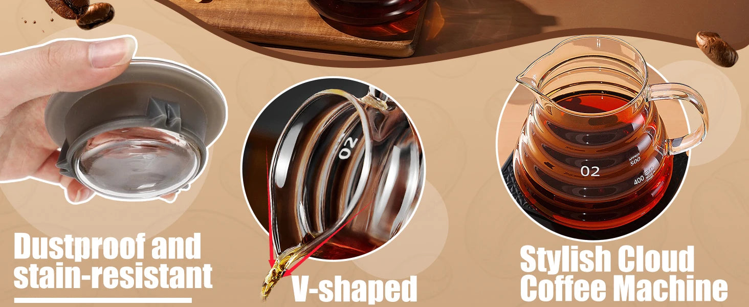 Hand-made Glass Coffee Pot Set with Lids Cloud Shaped Coffee Maker Filter Server