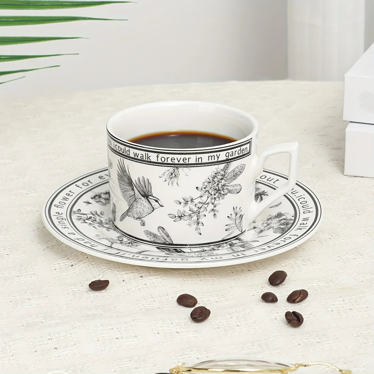 1 set Tea Cups and Saucers, Cappuccino Cups, Coffee Cups, White Tea Cup Set