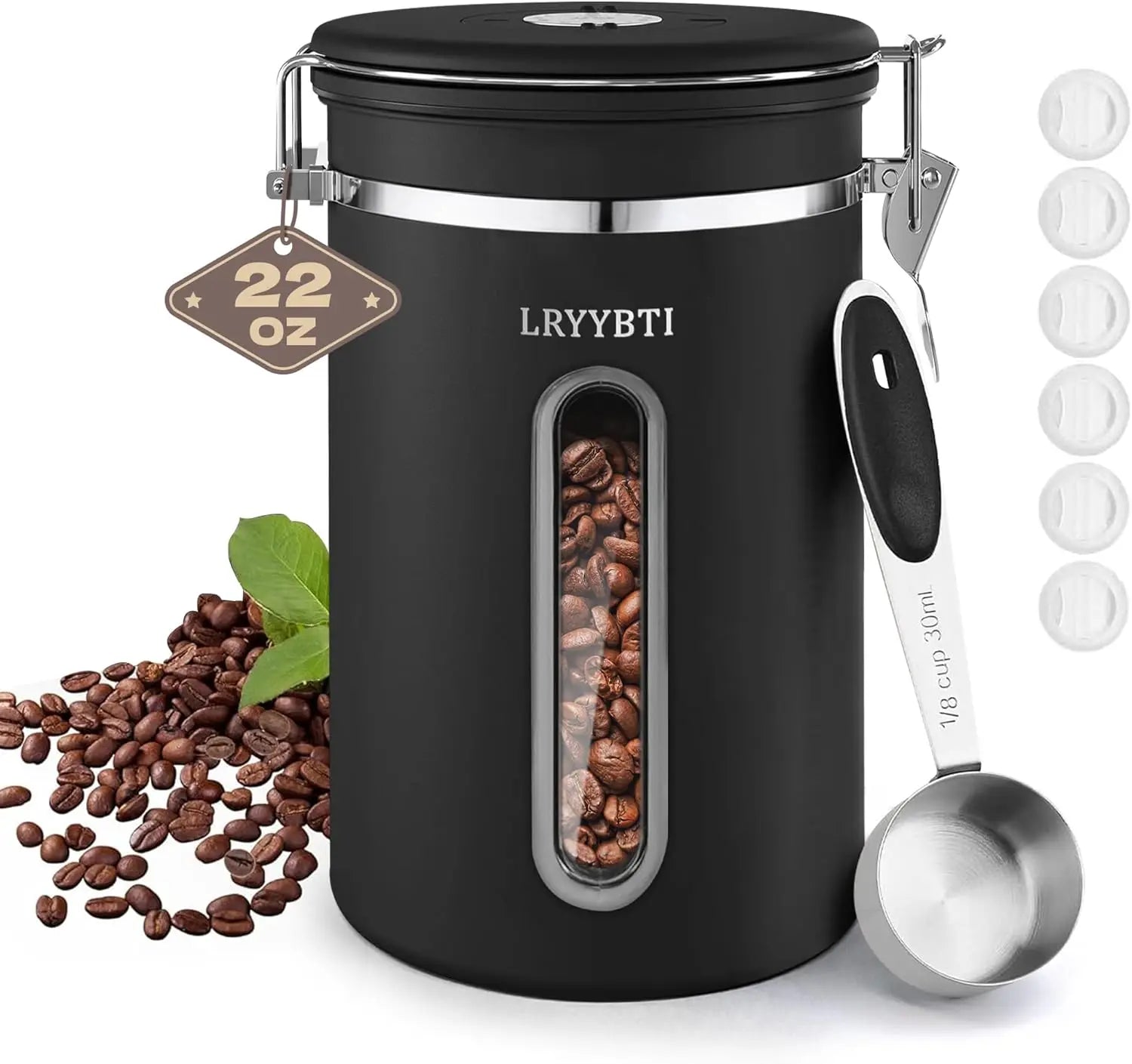 Coffee Canisters with Window Scoop and Airtight Lid Stainless Steel Kitchen Bean